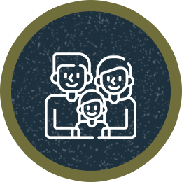 An illustrated icon of a family consisting of a man, woman, and little boy.