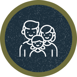 An illustrated icon of a family consisting of a man, woman, and teenage girl.