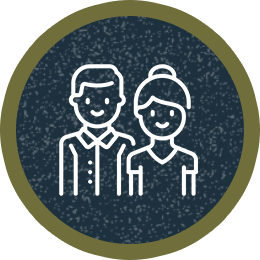 An illustrated icon of an elderly man and woman.