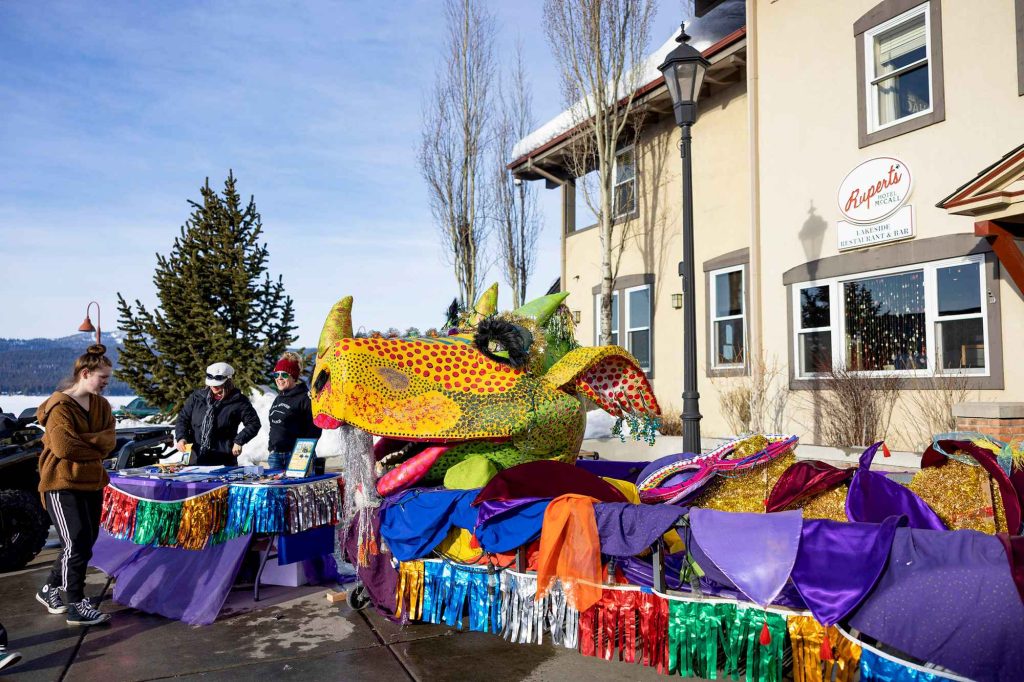 A handmade dragon sitting before a local restaurant in McCall, Idaho.